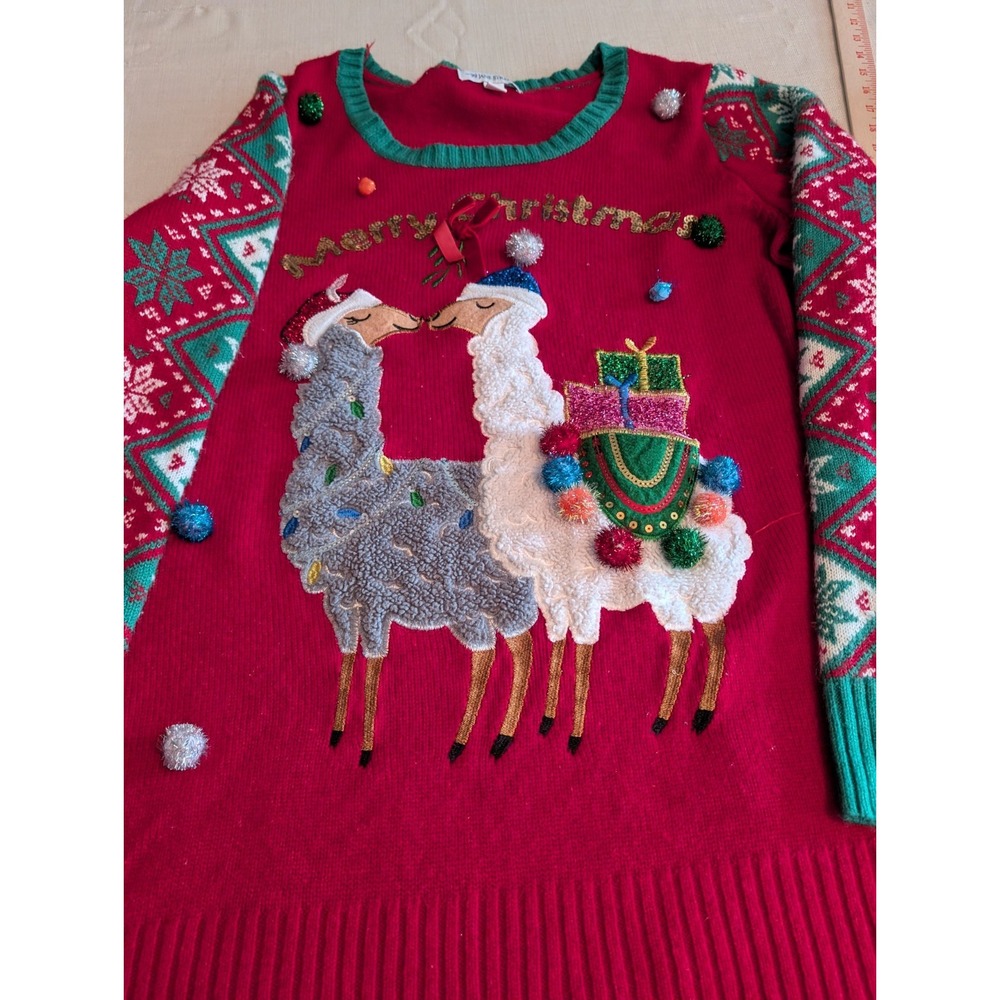 Women's Ugly Christmas Sweater by 99 Jane Street Size 1x Red Multi Color Decor